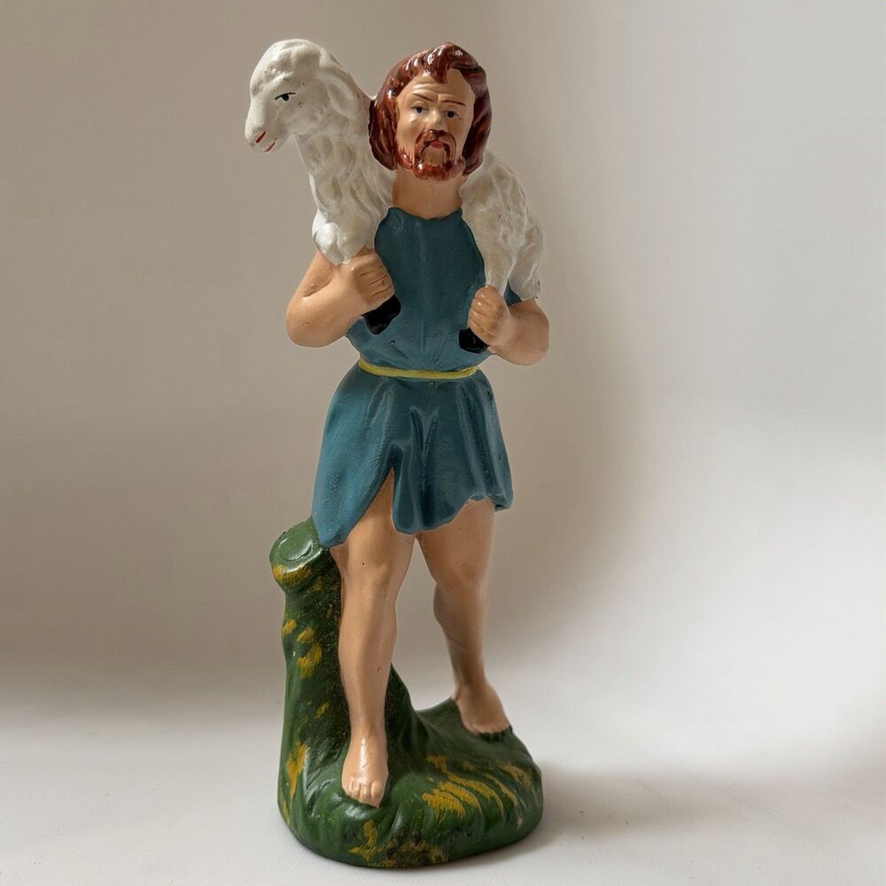 Vintage Japan Nativity Shepherd Carrying Lamb Figurine 5” Hand Painted